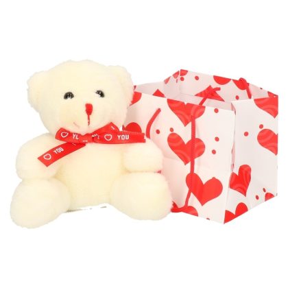 Merkloos Witte pluche knuffelbeer met rood sjaaltje 10 cm