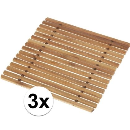 Merkloos 3x Pannen onderzetter bamboe 18 cm
