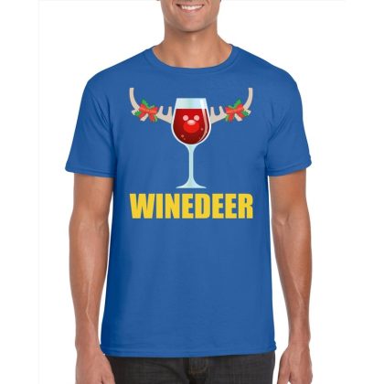 Bellatio Decorations Foute Kerst t-shirt Winedeer blauw voor heren