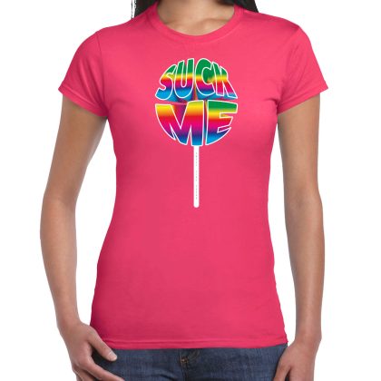 Bellatio Decorations Gay Pride shirt - suck me - regenboog - dames - roze
