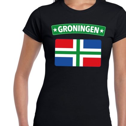 Bellatio Decorations Groningen vlag t-shirt zwart voor dames