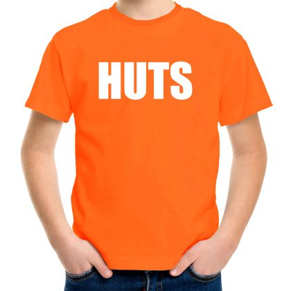 Bellatio Decorations HUTS tekst t-shirt oranje voor kids