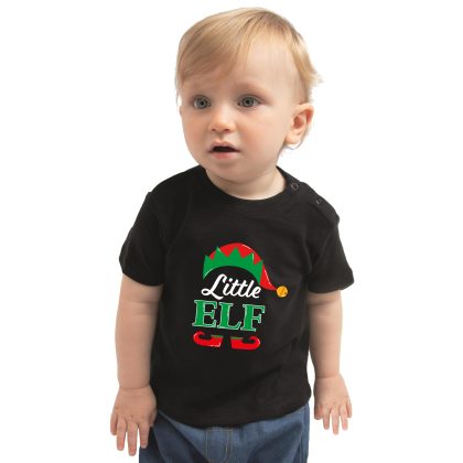 Bellatio Decorations Little elf Kerst t-shirt zwart voor peuters