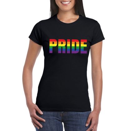 Bellatio Decorations Pride regenboog tekst shirt zwart dames