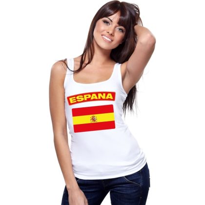Bellatio Decorations Singlet shirt/ tanktop Spaanse vlag wit dames