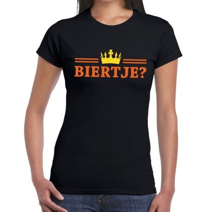 Bellatio Decorations Zwart Biertje en kroon shirt dames