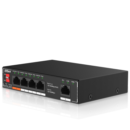 Dahua Ethernet Switch PoE - 5 x 10 / 100 Mbps - Hi-PoE 60W Poort