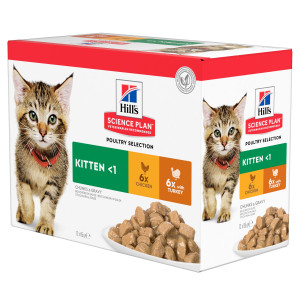 Hill's Kitten Poultry Selection nat kattenvoer kip kalkoen maaltijdzakje combipack 2 dozen (24 x 85 g)