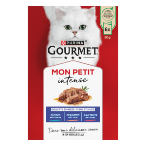 Gourmet Mon Petit Intense met tonijn, zalm en forel natvoer kat 4 x (6 x 50 g)