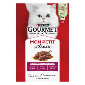 Gourmet Mon Petit Intense met rund, kalf, lam natvoer kat 8 x (6 x 50 g)