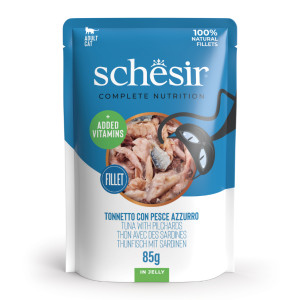 Schesir tonijn met sardines (jelly) natvoer kat (zakjes) 1 doos (12 x 85 g)