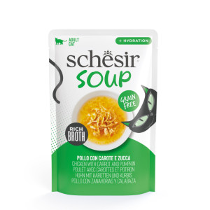 Schesir Cat Soup kip met wortel en pompoen natvoer kat (zakjes) 2 dozen (24 x 40 g)
