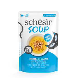 Schesir Cat Soup met tonijn en inktvis natvoer kat (zakjes) 1 doos (12 x 40 g)