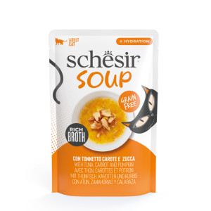 Schesir Cat Soup met tonijn, wortel en pompoen natvoer kat (zakjes) 1 doos (12 x 40 g)