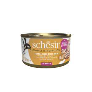 Schesir tonijn en kip (in bouillon) natvoer kat (blikjes) 4 trays (48 x 85 g)