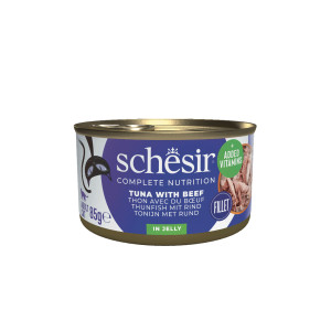 Schesir tonijn met rund (jelly) natvoer kat (blikjes) 1 tray (12 x 85 g)