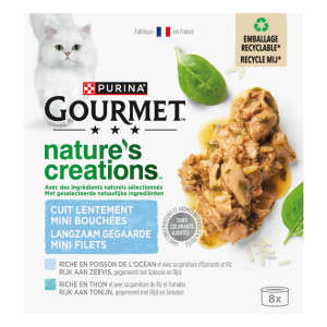 Gourmet Nature's Creations Mini Filets met zeevis natvoer kat (8x 85 g) 6 trays (48 x 85 g)