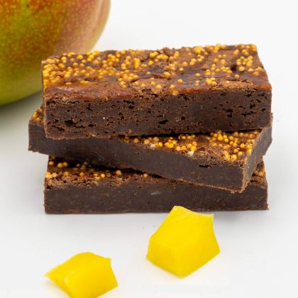 Brownies.nl Mango Passievrucht Brownie - 12 Brownies Per Post - Brievenbus Pakket - Brownie Box - Tropische Fruitsmaken - Lekker smeuïg - Cadeau - Fruit Brownie