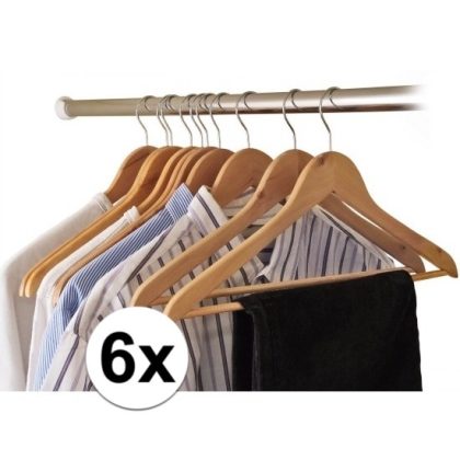 Merkloos Kledinghangers - 6x stuks - hout