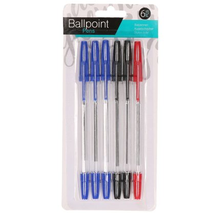 Merkloos Balpennen set - 6 stuks - 3 kleuren