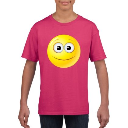 Bellatio Decorations Emoticon t-shirt vrolijk roze kinderen
