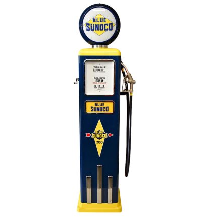 The Dutch Pickers Blue Sunoco 8 Ball Deluxe Elektrische Benzinepomp Met Voet - Blauw & Geel - Reproductie