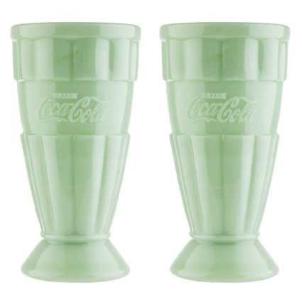 Coca-Cola jadeiet Glazen Malt / Milkshake Beker 0,5 Liter, Set van 2, Groen