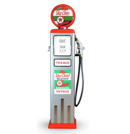 Texaco Sky Chief 8 Ball Deluxe Elektrische Benzinepomp Met Voet - Zilver & Rood - Reproductie