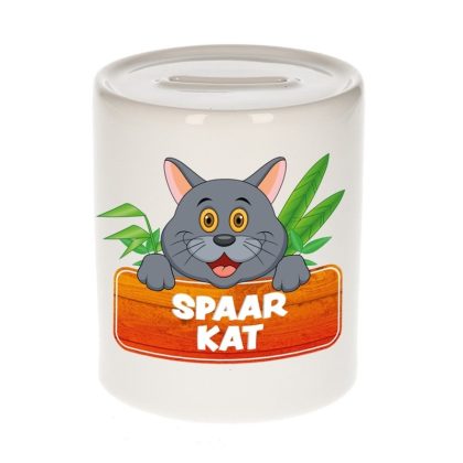 Bellatio Decorations Kinder cadeau spaarpot kat / poes rood 9 cm