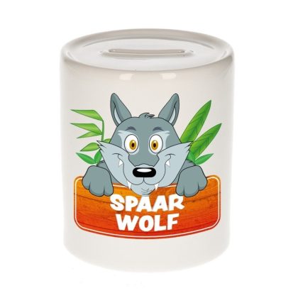 Bellatio Decorations Kinder cadeau spaarpot wolf 9 cm