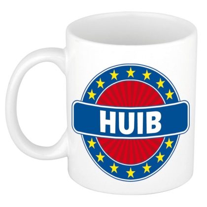 Bellatio Decorations Huib voornaam koffiemok - wit - 300 ml - Cadeau - Heren
