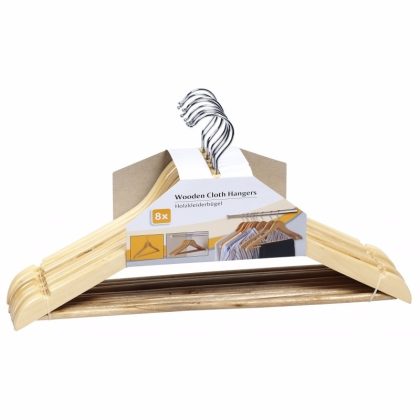 Merkloos Kledinghangers - hout - 8x stuks - 44 cm - luxe