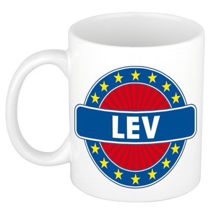 Bellatio Decorations Lev voornaam koffiemok - wit - 300 ml - Cadeau - Heren