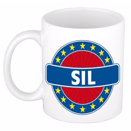 Bellatio Decorations Sil voornaam koffiemok - wit - 300 ml - Cadeau - Heren