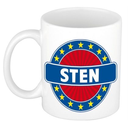 Bellatio Decorations Sten voornaam koffiemok - wit - 300 ml - Cadeau - Heren