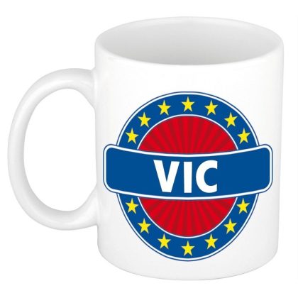Bellatio Decorations Vic voornaam koffiemok - wit - 300 ml - Cadeau - Heren