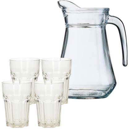Merkloos Water glazen 4x stuks met schenkkan