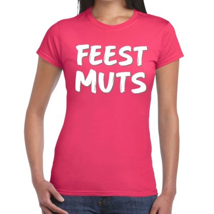 Bellatio Decorations Feestmuts tekst t-shirt roze voor dames
