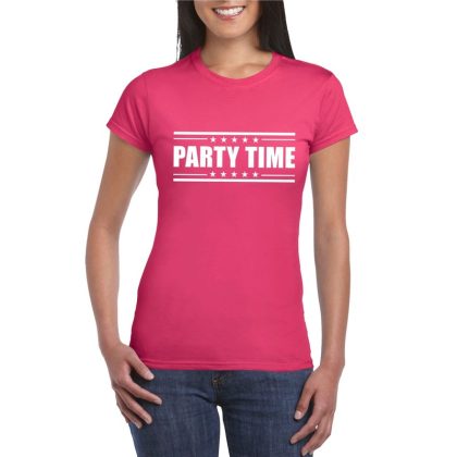 Bellatio Decorations Party time t-shirt fuscia roze dames