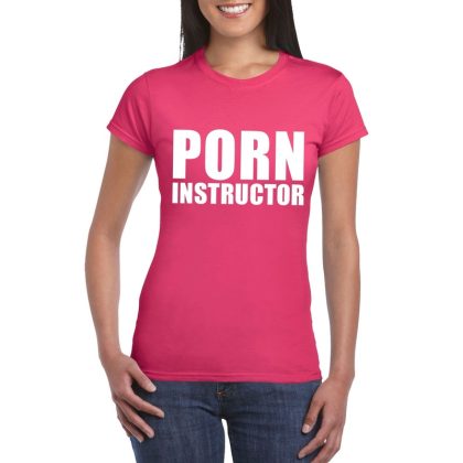 Bellatio Decorations Porn instructor tekst t-shirt roze dames