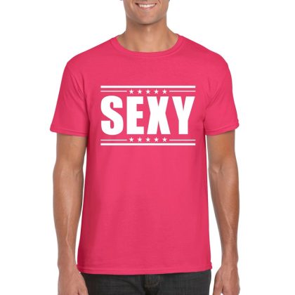 Bellatio Decorations Sexy t-shirt fuscia roze heren