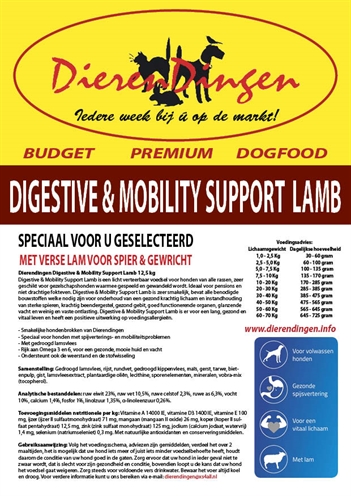 Van der Meer BUDGET PREMIUM DOGFOOD DIGESTIVE & MOBILITY SUPPORT LAMB 12,5 KG