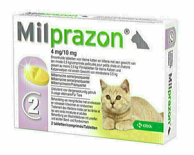 Van der Meer KRKA MILPRAZON ONTWORMINGSTABLETTEN KAT >0,5 KG 4 MG/10 MG 2 TBL