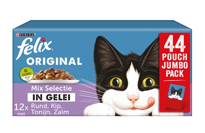 Van der Meer FELIX POUCH ORIGINAL IN GELEI MIX BOX RUND / KIP / TONIJN / ZALM 44X85 GR