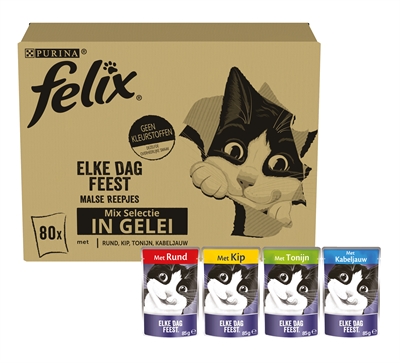 Van der Meer FELIX POUCH ELKE DAG FEEST IN GELEI TONIJN / KABELJAUW / RUND / KIP 80X85 GR