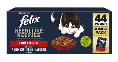 Van der Meer FELIX HEERLIJKE REEPJES FARM SELECTIE RUND / KIP / EEND / KALKOEN 44X80 GR