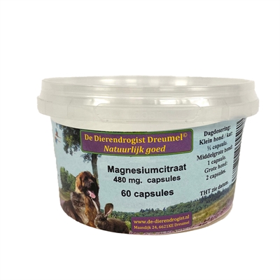 Van der Meer DIERENDROGIST MAGNESIUM CITRAAT CAPSULES 480MG 60 ST