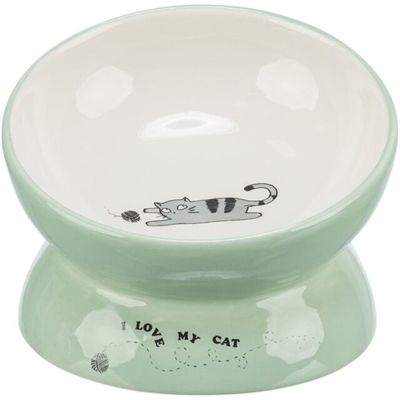 TRIXIE VOERBAK / DRINKBAK KAT VERHOOGD KERAMIEK SALIE / WIT 150 ML 13 CM