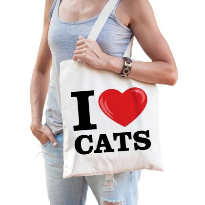 Bellatio Decorations Katoenen tasje I love cats/ katten/ poezen