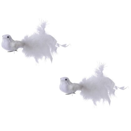 Merkloos Kerstversiering vogeltjes wit op clip